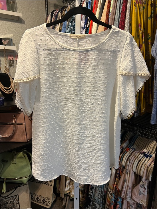 Orange Farm Tops - Orange Farm USA Swiss Dot White Textured Women Top